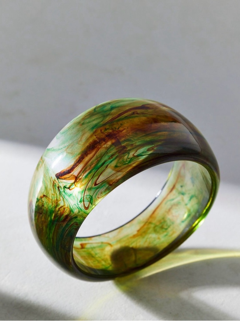 Green Marbled Resin Chunky Bangle Bracelet